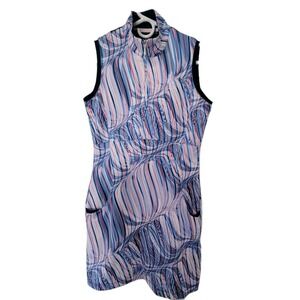 EPNY Golf Swirling Wave Print Dress White Red Blue Women's Size XS  SPF 50+‎